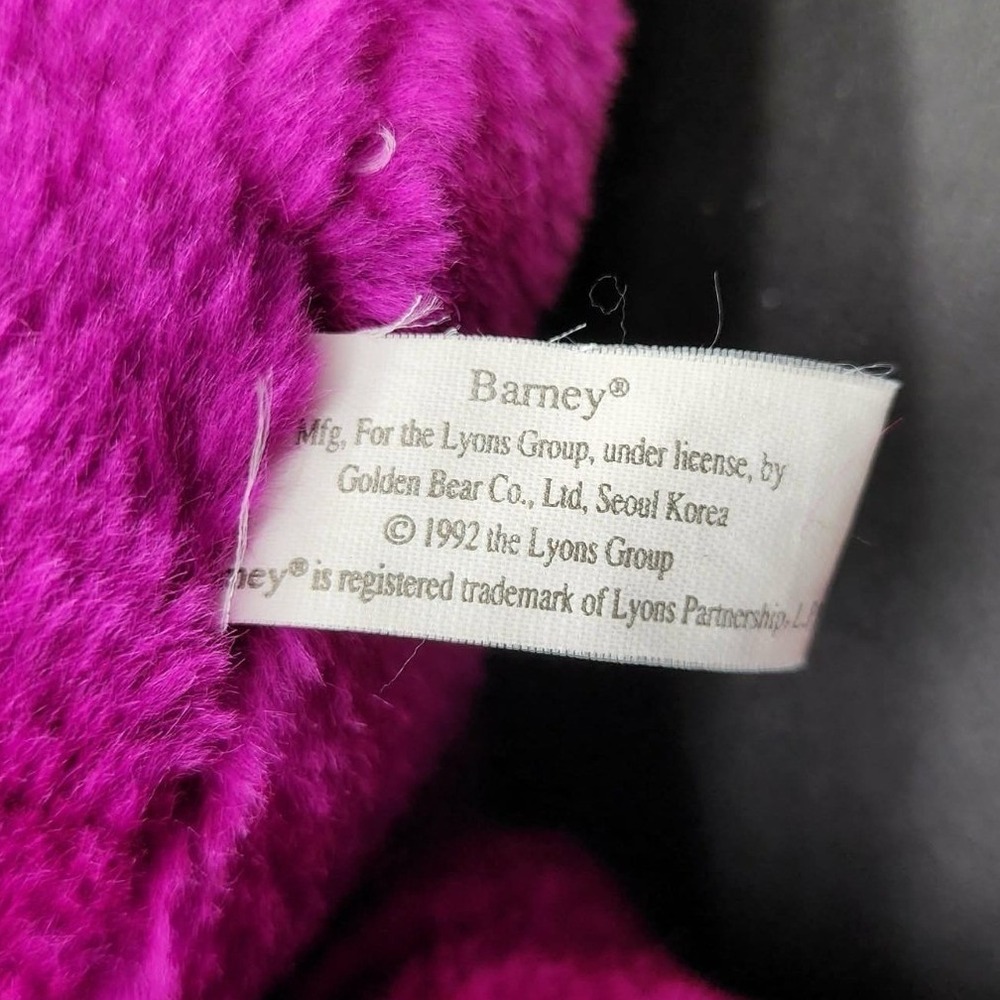 Barney 1992 Plush Purple Dinosaur White Shirt Vintage 90s Toy Lyons Group 11" - Picture 6 of 14